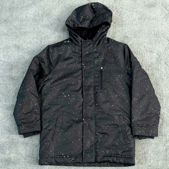 Old Navy Hooded Winter Coat Full Zip/Velcro Size L (10-12) Black/White Speckled - Picture 2 of 6